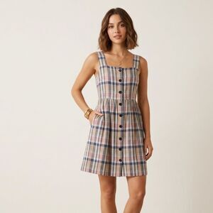 Gal Meets Calm Linen Blend Dress Women 4 Petite Lindsay Tartan Plaid